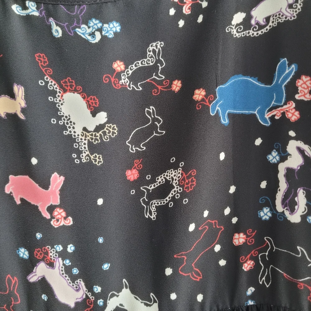 Erin Fetherston Target Slip Babydoll Dress Juniors 9 Black Novelty Flare Rabbit - Picture 12 of 13